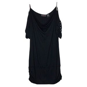 Licorice - Black Rhinestone Strap Cold Shoulder KnitTunic - Juniors Size Small